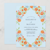 Romantische Oranje Azure Bloemblad Bruiloft Kaart (Voorkant / Achterkant)