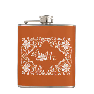 Romantische oranje shabby chic huwelijksfles voor heupfles