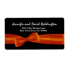 Romantische Oranje strik op zwarte achtergrond Etiket