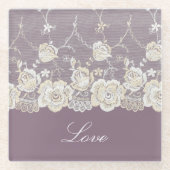 Romantische Orchidee Paarse Bloem Liefde Glazen Onderzetter (Voorkant)