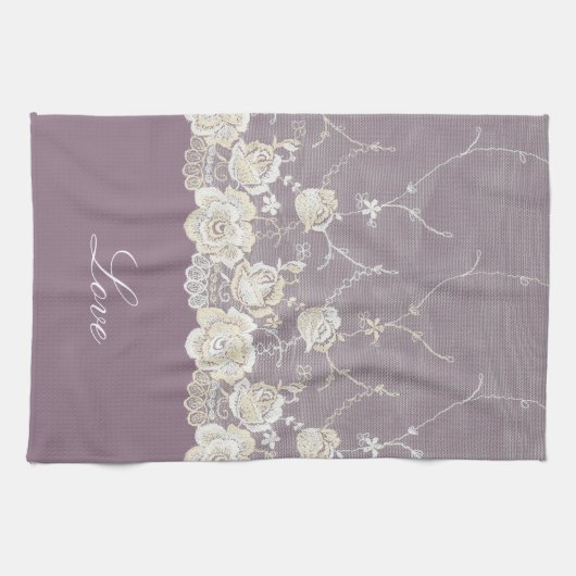 Romantische orchidee Paarse bloem Theedoek (Horizontaal)