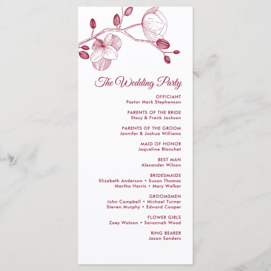 Romantische orchideeën elegant modern trouwprogram menu (Achterkant)