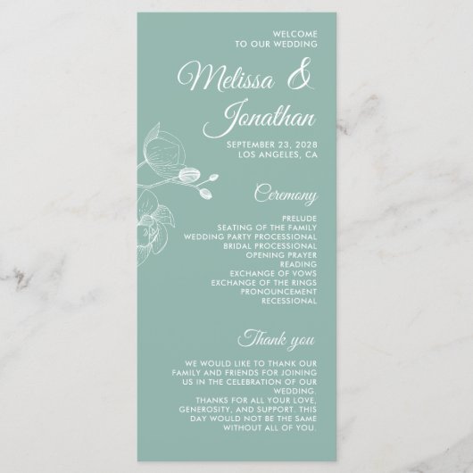 Romantische orchideeën elegant modern trouwprogram menu (Voorkant)