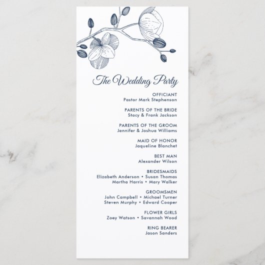 Romantische orchideeën elegant modern trouwprogram menu (Achterkant)