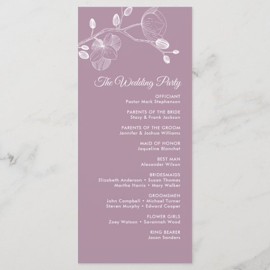 Romantische orchideeën elegant modern trouwprogram menu (Achterkant)