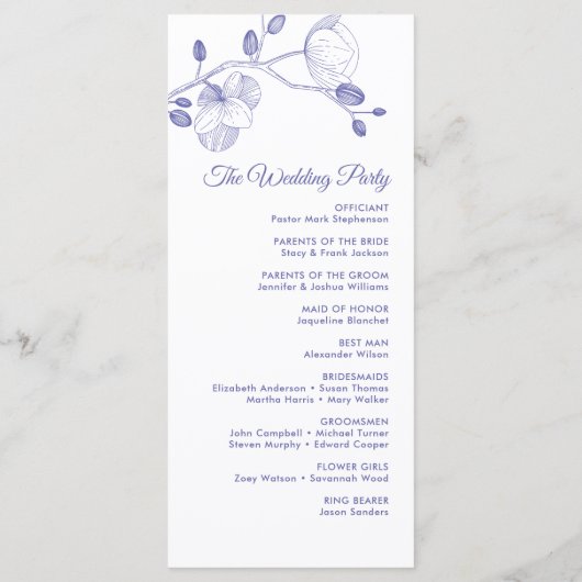 Romantische orchideeën elegant modern trouwprogram menu (Achterkant)