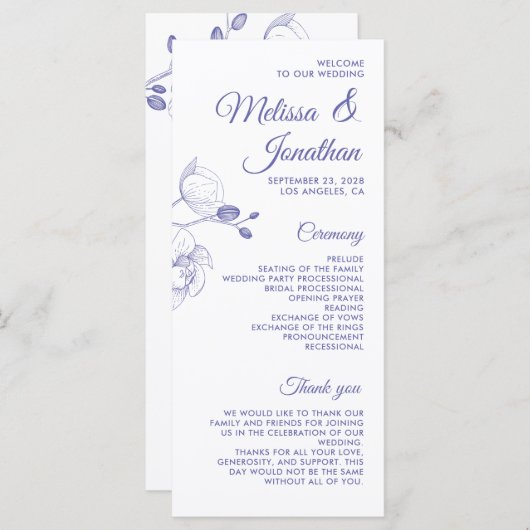 Romantische orchideeën elegant modern trouwprogram menu (Voorkant / Achterkant)