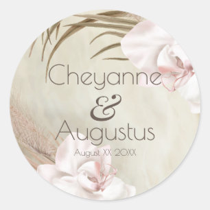 Romantische Orchideeën en Pampagras Bruiloft Ronde Sticker