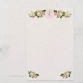 Romantische Oude Rozen Monogram Stationery Briefpapier (Voorkant / Achterkant)