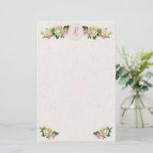 Romantische Oude Rozen Monogram Stationery Briefpapier (Staand voorkant)