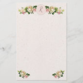 Romantische Oude Rozen Monogram Stationery Briefpapier (Voorkant)