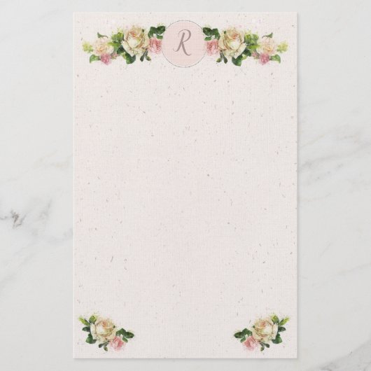 Romantische Oude Rozen Monogram Stationery Briefpapier (Voorkant)