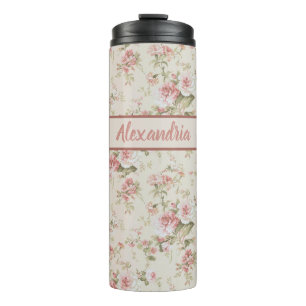 Romantische ouderwetse rozenprint met monogram   thermosbeker