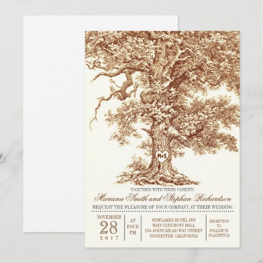 Romantische ouwe eikenboom, trouwe bruiloft kaart (Voorkant / Achterkant)