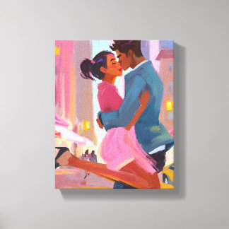 Romantische paar Canvas Art - Levendige liefde in 