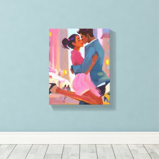 Romantische paar Canvas Art - Levendige liefde in  Afdruk (Insitu (Houten vloer))
