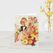 -Romantische paar en bloemen Kaart (Gele Bloem)