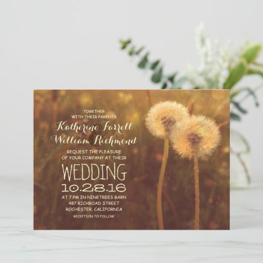 Romantische paardenbloem paar rustieke bruiloft ui kaart (Staand voorkant)