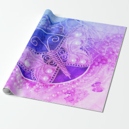 -Romantische Paars-roze losse vlinder Cadeaupapier