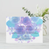 Romantische Paarse Aqua Blue Floral Wedding Kaart (Staand voorkant)