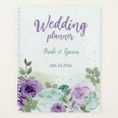 Romantische paarse Blauwe Bloemen Groen Bruiloft Planner (Voorkant)