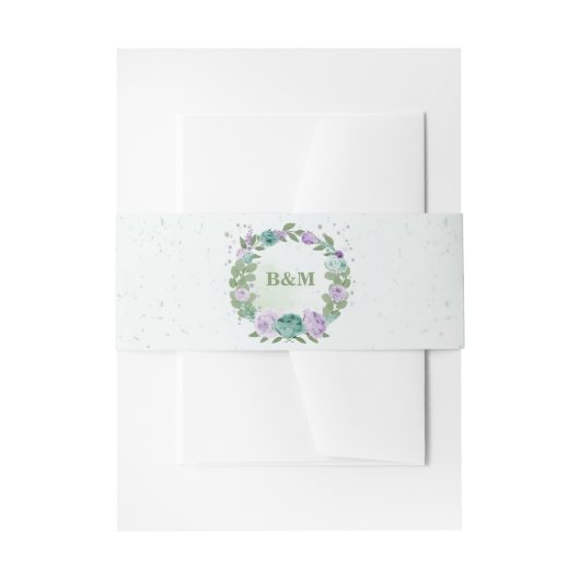 Romantische paarse Blauwe Bloemen Groen Bruiloft Uitnodigingen Wikkel (Voorkant Voorbeeld)