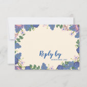 Romantische Paarse & Blauwe  Bloemen Huwelijk RSVP Kaartje (Voorkant)