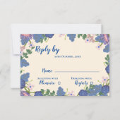 Romantische Paarse & Blauwe  Bloemen Huwelijk RSVP Kaartje (Achterkant)