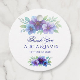 Romantische Paarse Blauwe Botanische Waterverf bru Bedankjes Labels