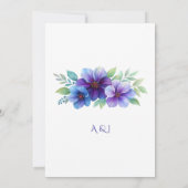 Romantische Paarse Blauwe Botanische Waterverf bru Bedankkaart (Achterkant)