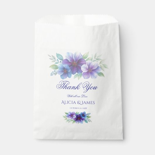 Romantische Paarse Blauwe Botanische Waterverf bru Bedankzakje (Voorkant)