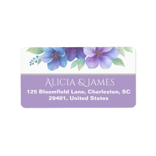 Romantische Paarse Blauwe Botanische Waterverf bru Etiket (Voorkant)