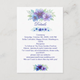 Romantische Paarse Blauwe Botanische Waterverf bru Informatiekaartje