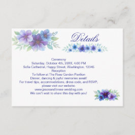 Romantische Paarse Blauwe Botanische Waterverf bru Informatiekaartje