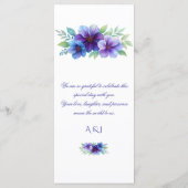 Romantische Paarse Blauwe Botanische Waterverf bru Menu (Achterkant)