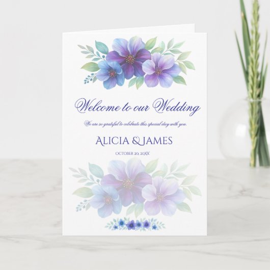 Romantische Paarse Blauwe Botanische Waterverf bru Programma (Voorkant)