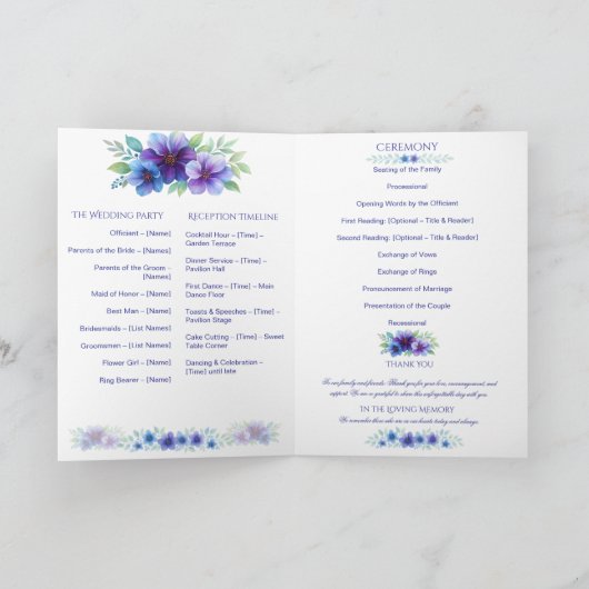 Romantische Paarse Blauwe Botanische Waterverf bru Programma (Binnen)