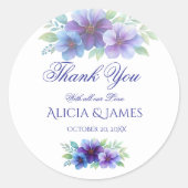 Romantische Paarse Blauwe Botanische Waterverf bru Ronde Sticker (Voorkant)