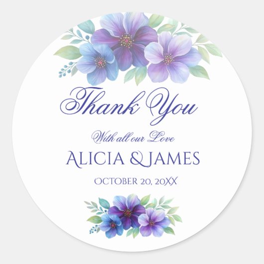 Romantische Paarse Blauwe Botanische Waterverf bru Ronde Sticker (Voorkant)