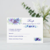 Romantische Paarse Blauwe Botanische Waterverf bru RSVP Kaartje (Staand voorkant)