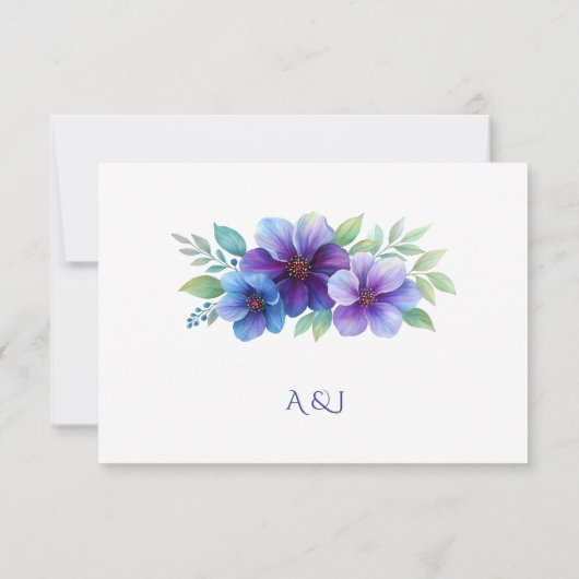 Romantische Paarse Blauwe Botanische Waterverf bru RSVP Kaartje (Achterkant)