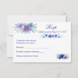 Romantische Paarse Blauwe Botanische Waterverf bru RSVP Kaartje