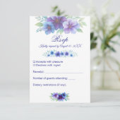 Romantische Paarse Blauwe Botanische Waterverf bru RSVP Kaartje (Staand voorkant)