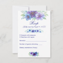 Romantische Paarse Blauwe Botanische Waterverf bru RSVP Kaartje