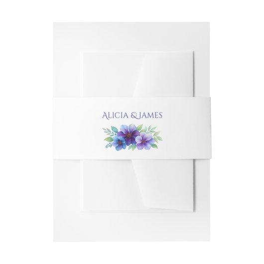 Romantische Paarse Blauwe Botanische Waterverf bru Uitnodigingen Wikkel (Voorkant Voorbeeld)