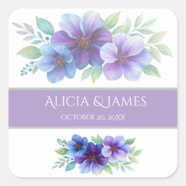 Romantische Paarse Blauwe Botanische Waterverf bru Vierkante Sticker