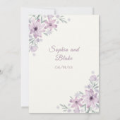 Romantische paarse bloemen bloemenwit crème bruilo kaart (Achterkant)