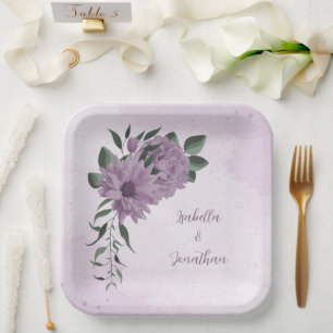 romantische paarse bloemen botanisch papieren bordje