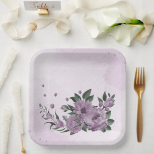 romantische paarse bloemen botanisch papieren bordje