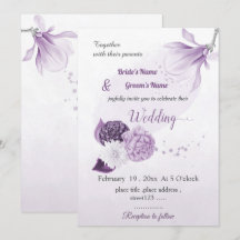 romantische paarse bloemen botanische bruiloft